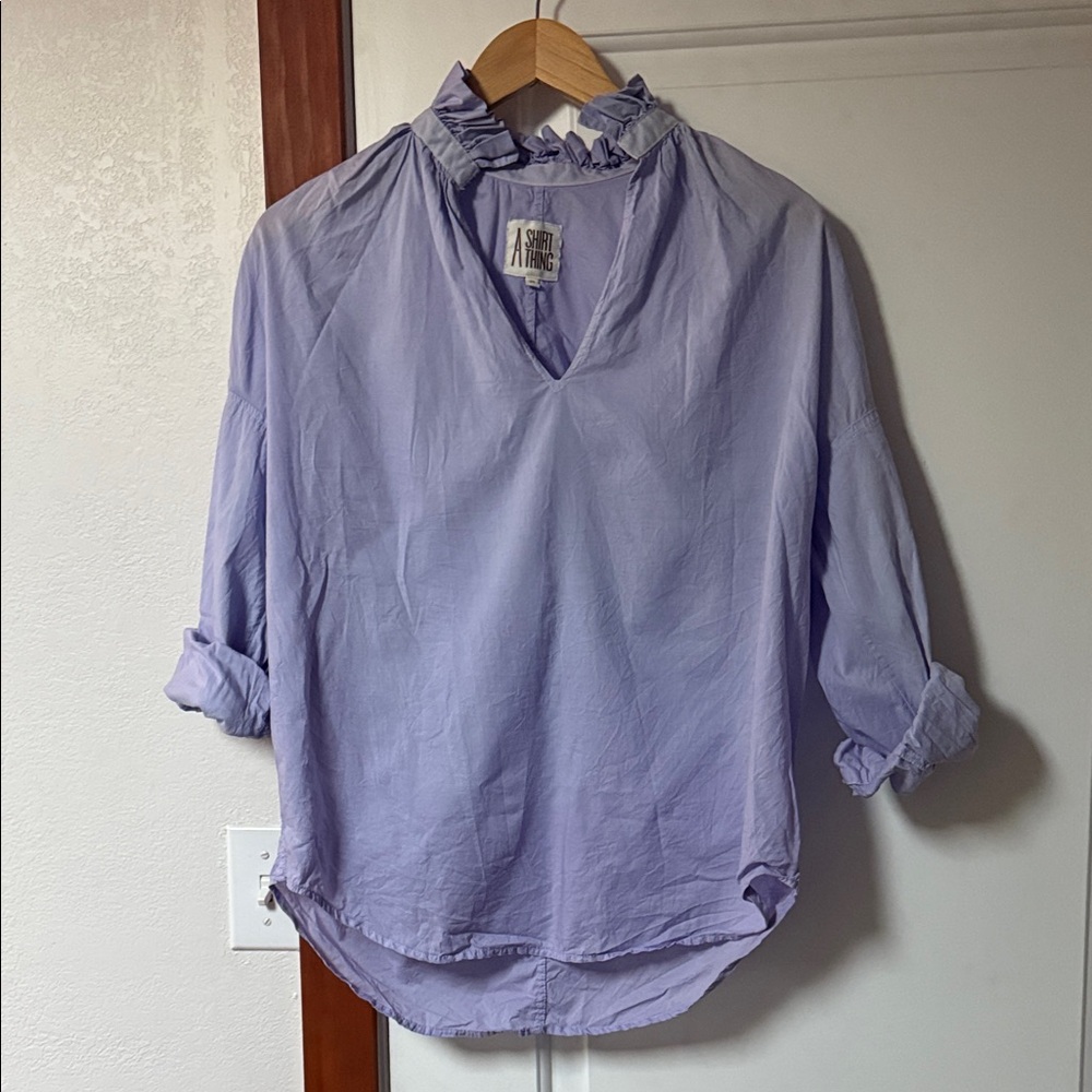 Chic Lavender Blouse with Ruffle Neckline